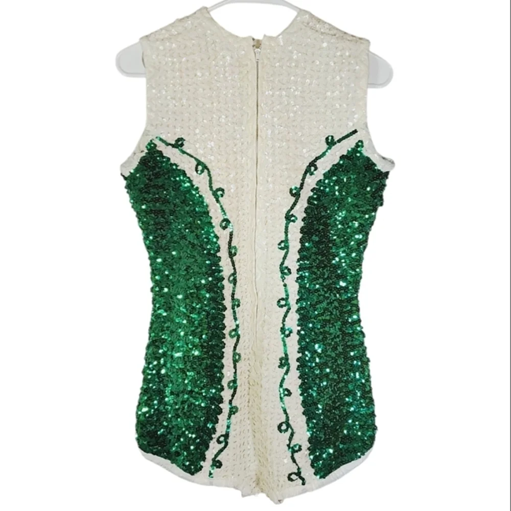 7310 * Algy Vintage Sequin Majorette Leotard Green White 1960s Size Unknown - Picture 2 of 11